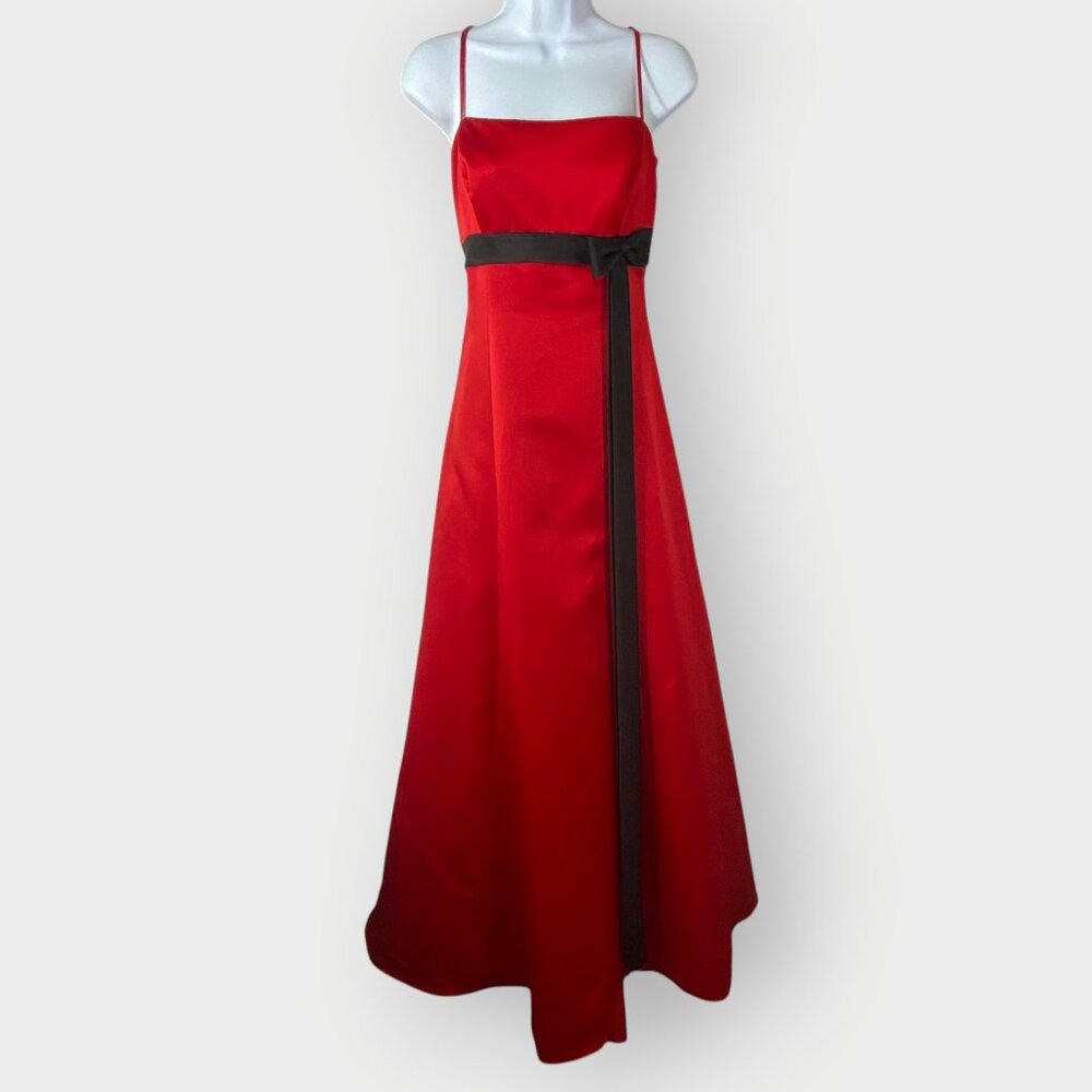 Alfred Angelo Formal Dress | 10 | Red Satin Bow Empire | Holiday Party Ball Gala